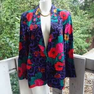 Vintage 80s 90s Retro Floral Cottagecore Colorful Blazer Jacket Women Size 8